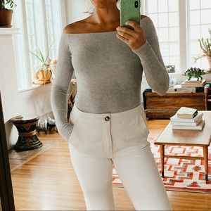 Joah Brown gray rubbed off-the-shoulder top. So comfy and super flattering.